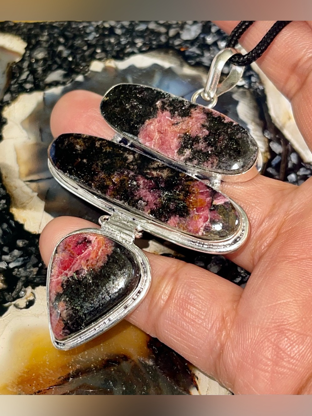 Large Rhodonite Crystal Pendant 3”- Stone of Compassion